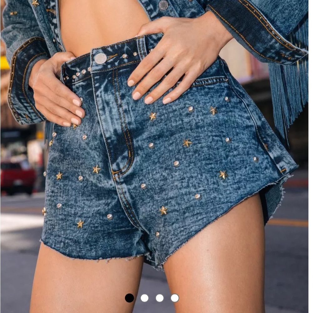 Nasty Gal Premium Embellished Star Studded Jean Shorts - size US 6